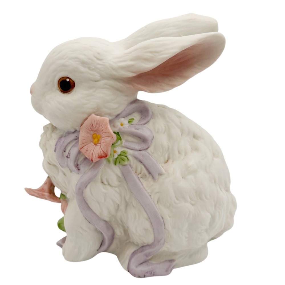 VTG Easter Bunny Music Box Enesco Rabbit Figurine Spring Decor Cottagecore Works - Picture 10 of 16